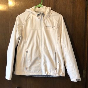 Free country shell jacket with fleece lining, with hood. Great used condition.